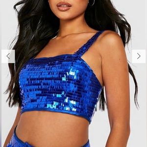 Blue shimmering crop top.